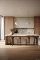 NICOCABINET Îlot de cuisine moderne personnalisé, armoire en contreplaqué, plan de travail en acrylique, évier, charnières, dosseret, robinet inclus