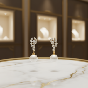 Pendientes colgantes chapados en oro Rai-za con perla sintética redonda blanca de calidad AAA, joyería clásica para boda para mujer - Product Image 2