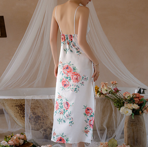 印花冰丝性感蕾丝v领高缝无背诱惑舒适透气吊带睡裙套装 - Product Image 6