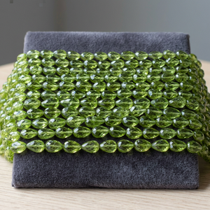 Eminent Jewel Natural Green Peridot Teardrop Shape Briolette Faceted 4x6mm 5x7mm Straight Drilled Beads Strand 9 Inches <b>Long</b> - Product Image 3