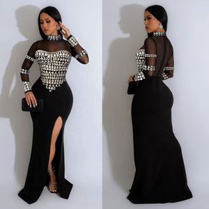 ชุดราตรีทรงเมอร์เมดประดับเพชรและคริสตัล ดีไซน์หรูหราสง่างามสำหรับงานแต่งงาน ผ้าตาข่ายซีทรูแบบต่อผ้า ชุดออกงานยาว - Product Image 2