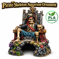 Ornement d'aquarium en forme de trône de pirate squelette, grotte cachette pour poissons et crevettes, pour aquascaping et décoration de réservoir sous-marin