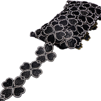 Bande de perles de luxe faites à la main, motif trèfle à quatre feuilles, ornée de strass et de perles noires, pour la décoration de robes kaftan