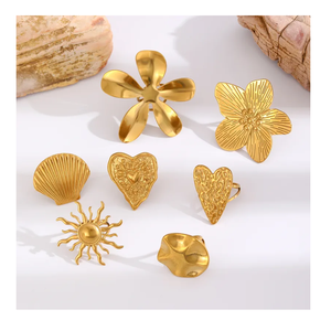 Bijoux en laiton plaqué or 18 carats de haute qualité amour Zircon coloré grande fleur soleil coquille anneau anneaux de mode pour hommes et femmes - Product Image 1