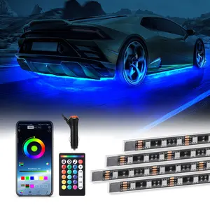 4PCS Underglow Light Kit RGB Led Strip Underbody With APP Remote Control Neon Light Under Glow Lights For Car 12v