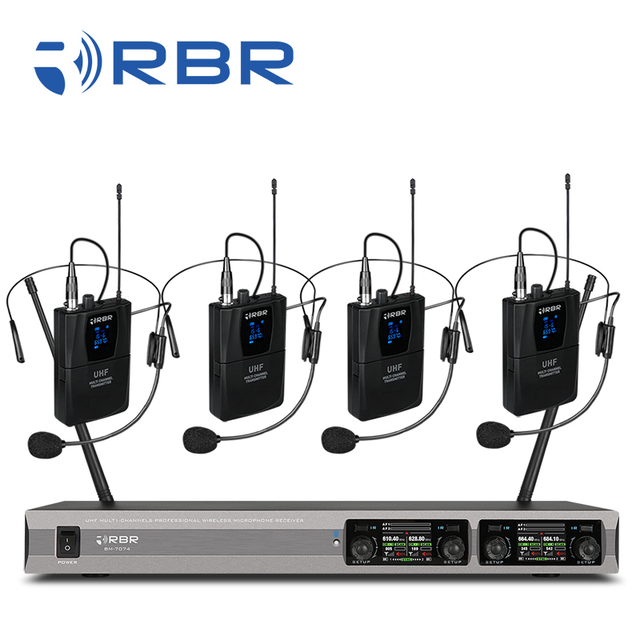 High Quality Bm7074 UHF 4 Channel Headset Wireless Microphone System for Party Wedding Speech Church Stage Karaoke DJ