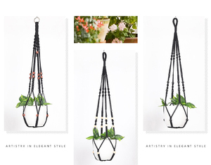 Hot Sale Boho Black Plant Hanger Hanging <b>Basket</b> with Wood Beads and Tassels <b>for</b> Garden Home Decor - Product Image 1