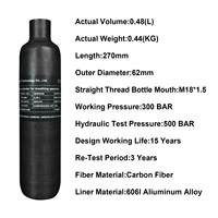 TUXING CE Fabricant Grossiste Bouteille de gaz PCP en fibre de carbone 480cc 0.48L 4500psi/300bar/30mpa pour fusil de tir et paintball