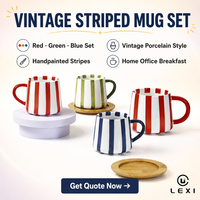 Ensemble de tasses à café en céramique rayées vintage, tasses en porcelaine peintes à la main, vaisselle colorée pour la maison, le bureau, le petit-déjeuner, le thé, le lait