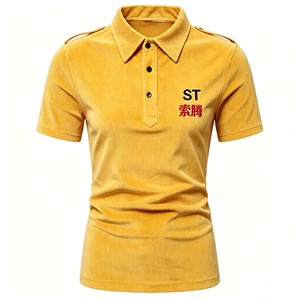 Chemise décontractée exclusive en velours côtelé avec empiècements aux épaules pour femme, manches courtes, boutonnée, broderie, pour le golf, logo personnalisé OEM - Product Image 1