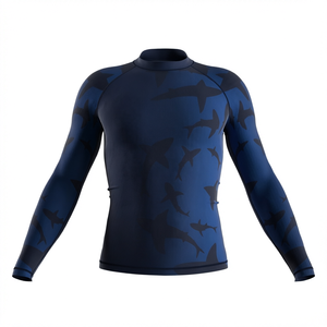 Nouveau Maillot de Surf Anti-UV 2026 pour Hommes à Manches Longues, Imprimé Requin, Séchage Rapide, en Polyester, pour Adultes - Product Image 1