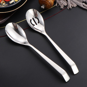 304 stainless steel common spoon leak long handle vegetable spoon household eating soup spoon tableware hotel service spoon leak - Product Image 2