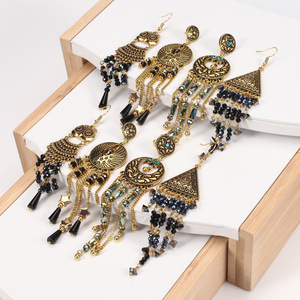 Bohemian Owl Triangular Pattern <b>Crystal</b> Rhinestone Chandelier Earrings Women's Party Fashion Dangle Earrings - Product Image 2