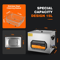 Nettoyeur à ultrasons professionnel 15L avec minuterie numérique et chauffage en acier inoxydable 304 pour cartes de circuits imprimés, prothèses dentaires, petites pièces