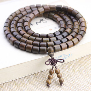 Pulsera de Madera de Sándalo Verde Natural Sólido con 108 Cuentas en Forma de Barril y Borla, Joyería Unisex para Ceremonias Religiosas - Product Image 1