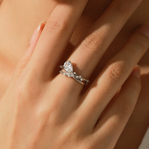 แหวนหมั้นเพชรทรงลูกแพร์เงินแท้ S925 ประดับเพชรแบบ Pave Setting สำหรับผู้หญิง สไตล์โรแมนติก - Product Image 6