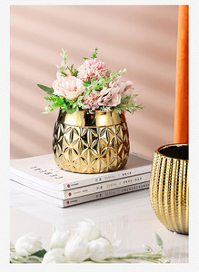 <span class=keywords><strong>Maceta</strong></span> de cerámica de oro galvanizado para <span class=keywords><strong>mujer</strong></span>, jarrón redondo pequeño, decoración de arreglo de flores, accesorios de tiro para regalo - Product Image 5