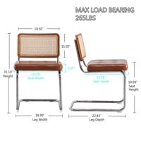 Chaises d'appoint rembourrées en cuir PU marron Maille tissée en rotin de canne avec pieds en métal chromé pour les repas dans les cuisines et les restaurants
