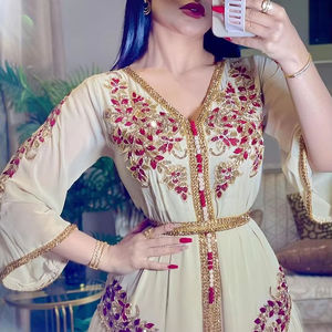 الربيع والصيف الجديد للتجارة الخارجية الشرق الأوسط فستان نسائي Ebay مستقل مثير حزام شيفون مطرز فستان - Product Image 1