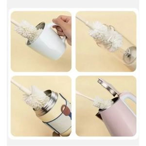 Brosse à tasses rotative à 360° à long manche, 1 pièce, pour biberons, tétines, poils en silicone blanc doux, nettoyant pour taches de thé, verrerie, cuisine - Product Image 6