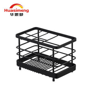Huasimeng Soporte para cepillos de dientes de hierro forjado, rectangular, independiente, negro, duradero, estante de almacenamiento para baño - Product Image 2