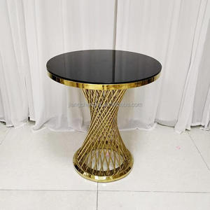 Table à gâteau de mariage de luxe en acier inoxydable doré, nouveau style, avec cristaux, tables en verre pour événements festifs - Product Image 4