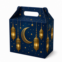 Boîte cadeau de luxe pour le Ramadan et l'Aïd Moubarak avec logo personnalisé, estampage à chaud doré, emballage complet, boîte à poignée à motifs islamiques, vente en gros
