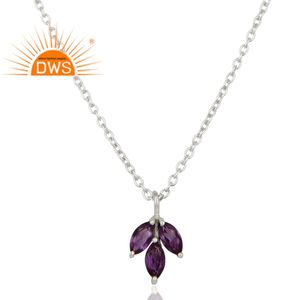 <b>Small</b> Leaf Design <b>Necklace</b> Fine Silver Jewelry Manufacturer Natural Amethyst Gemstone <b>Pendant</b> <b>Necklace</b> Vintage Collection - Product Image 2