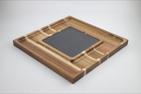 Plateau à fromage en bois d'acacia écologique, directement de l'usine, avec plateau de service en ardoise naturelle, vaisselle gravée pour le camping, style américain