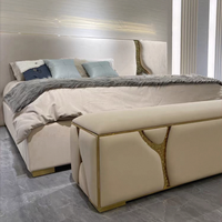 Cadre de lit double Furnistyle en cuir véritable de luxe italien, prix d'usine, moderne, taille King/Queen, garantie 2-5 ans pour la maison