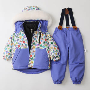 Nouveau coupe-vent hiver imprimé à capuche Ski costumes imperméable fermeture éclair fille garçons enfants Ski ensembles Polyester à manches longues enfants ensemble - Product Image 1