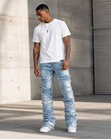 Jeans empilés pour hommes DiZNEW, effet usé, bords effilochés, denim délavé clair, pantalon Y2K streetwear hip hop, fabrication BSCI personnalisée
