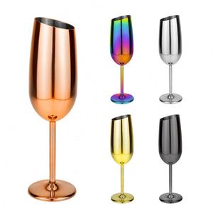Elegant Rose Gold 250ml Shatterproof Champagne Flutes Long Stem Slanted Bowl Drinkware Sparkling Wine Glass for Restaurant Bar - Product Image 2