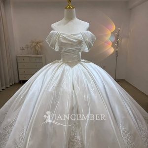 Lsjj168 Elegant Strapless Bohemian Bandeau Glossy Satin White Lace Applique Beaded Hem <b>Ball</b> <b>Gown</b> Wedding Dress Sweetheart - Product Image 2