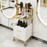 Chariot de rangement moderne en métal pour outils de barbier avec tiroir en bois, mobilier de salon pour usage en salon de coiffure et barbier