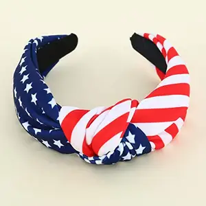 새로운 미국 국기 줄무늬 라인 석 매듭 머리띠 미국 별 독립 기념일 헤어 액세서리 여성용 홀리데이 스타일