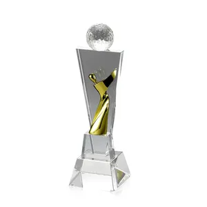 ที่ขายดีที่สุดคริสตัล3D รางวัลการออกแบบที่ไม่ซ้ำกันประติมากรรมแก้วถ้วยรางวัลกีฬาคริสตัลถ้วยรางวัลกอล์ฟ