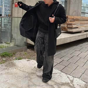 Custom Wave Loose Fit Stacked Bordado Logo Pierna Ancha Flare Patchwork Vintage Washed Heavy Denim Jeans - Product Image 2