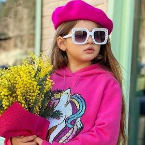 Lunettes de soleil carrées pour enfants, mode 2021, luxe, mignonnes, grande monture, strass, UV400, pour filles - Product Image 1