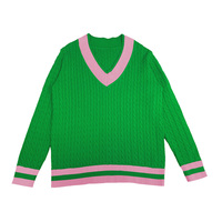 Pull décontracté personnalisé pour femme en mélange de coton de haute qualité, col en V, avec logo frontal pour sororité ou équipe scolaire, tricot grec 7GG, collection automne