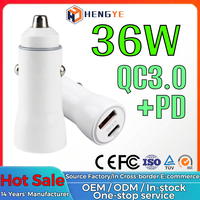 Vente en gros en usine de matériaux métalliques PD QC 5V3A 9V2A 36W 38W 18W simple double port USB type C chargeur de voiture de téléphone portable rapide