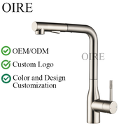 Robinet de cuisine certifié CE en alliage de zinc, finition brossée contemporaine, extractible, double fonction, rotation à 360 degrés, pour hôtel et appartement