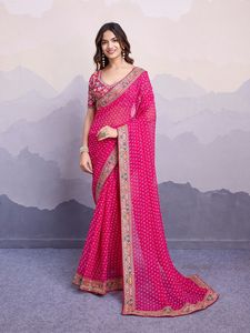 Saree en Georgette de qualité supérieure avec saree de mariage à impression numérique pour femme - Product Image 3