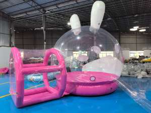 Nouvelle Tente <span class=keywords><strong>D</strong></span>ôme Gonflable Commerciale en PVC pour Aire de Jeux Extérieure, Forme Lapin Rose, Maison <span class=keywords><strong>Bulle</strong></span> avec Trampoline - Product Image 6
