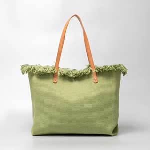 Sac à main de plage de luxe DZ pour femmes, grand sac de voyage à franges, sac fourre-tout à deux poignées, fermeture ouverte, sac en toile vierge tissé - Product Image 4