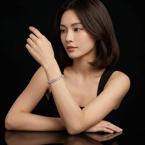 สร้อยข้อมือเทนนิสเพชรทรงลูกแพร์ทองคำชมพู 14k เครื่องประดับหรูหราสำหรับผู้หญิง สร้อยข้อมือสำหรับงานแต่งงาน แบบฝังเพชร - Product Image 1