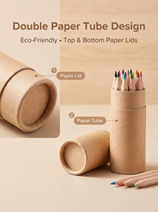 12 Mini Colored Pencils Natural Wood Hexagonal Kraft Tube Non Toxic Eco Kids Coloring Gift Back to School Custom Logo OEM Bulk - Product Image 5
