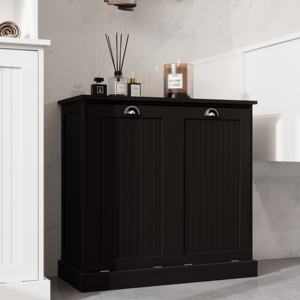 Armoire de tri du linge à deux compartiments inclinable noire pour le rangement des vêtements - Product Image 6