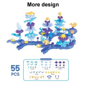 122pcs marinho jardim blocos de construção brinquedo STEM DIY montar empilhamento tijolos coral flor construção conjunto para crianças - Product Image 5