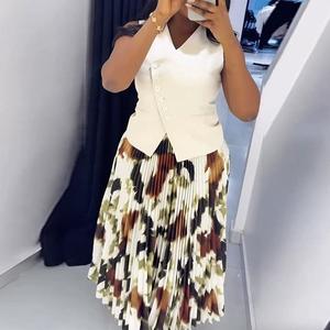 Conjuntos de Falda y Top Asimétrico sin Mangas con Botones y Estampado Floral para Mujer - Product Image 2